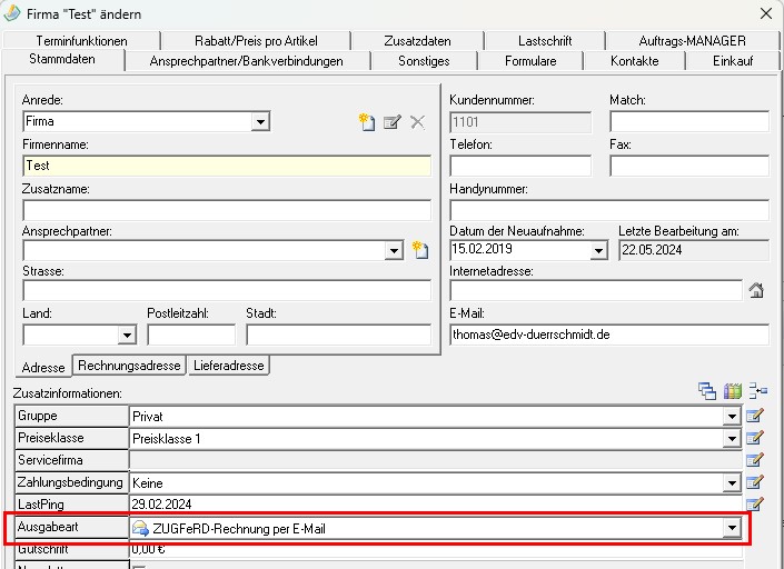Dialog Gloabel Einstellungen für die Aktivierung der E-Rechnungen