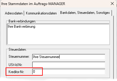 Dialog Stammdaten Kreditorennr